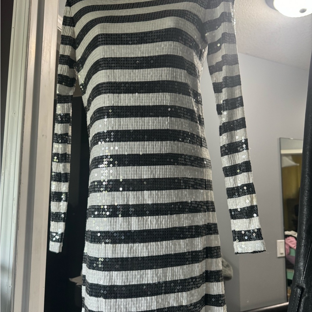 MICHAEL Michael Kors Black and Silver Sequin Sheath Dress